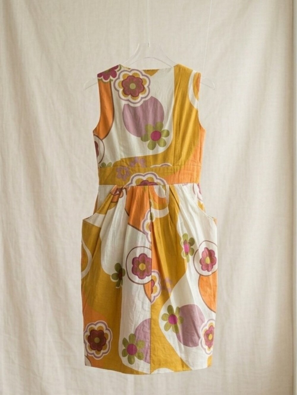 Traffic People Retro Floral Mini Dress in Orange, Cream, Pink and Green - Picture 2 of 3